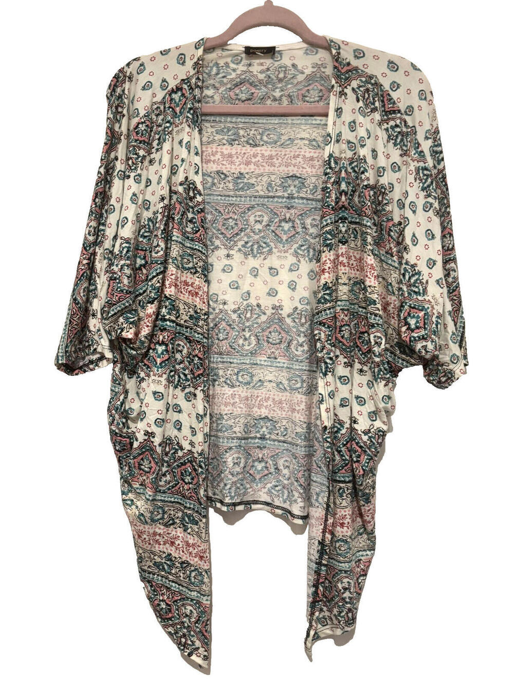 Poetry open front kimono shrug short sleeves floral boho one size‎ #3468